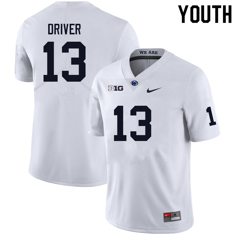 Youth #13 Cristian Driver Penn State Nittany Lions College Football Jerseys Sale-White - Click Image to Close